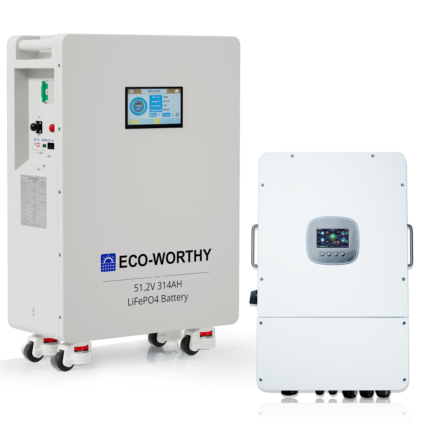 Batterie Domestique au Lithium Lifepo4 ECO-WORTHY 48V 314Ah | Modèle Sur Pied Avec Roulettes