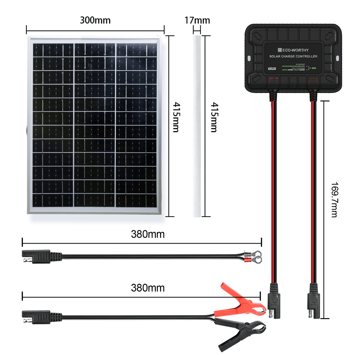 Kit de chargeur d'entretien pour panneau solaire monocristallin 25W 12V - eco-worthy-fr