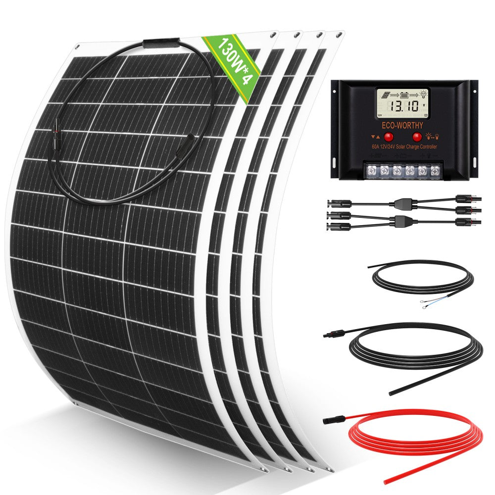 130W 260W 390W 520W 12V 1/2/3/4-panneau Solaire Autonome avec Panneau Mono Flexible 130W