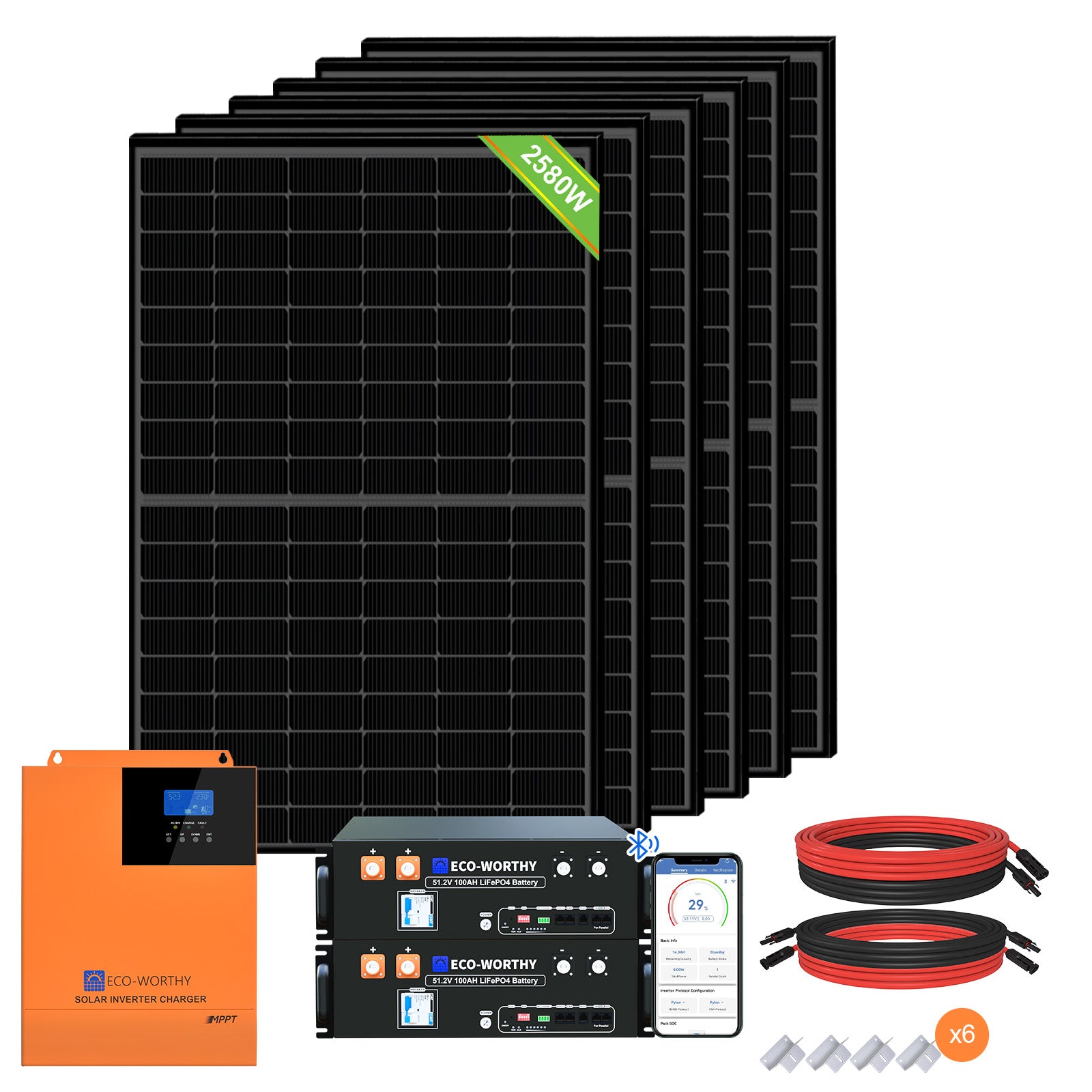 Kit Solaire MPPT Hors Réseau Complet 48V 2580 W (6 x 430W)