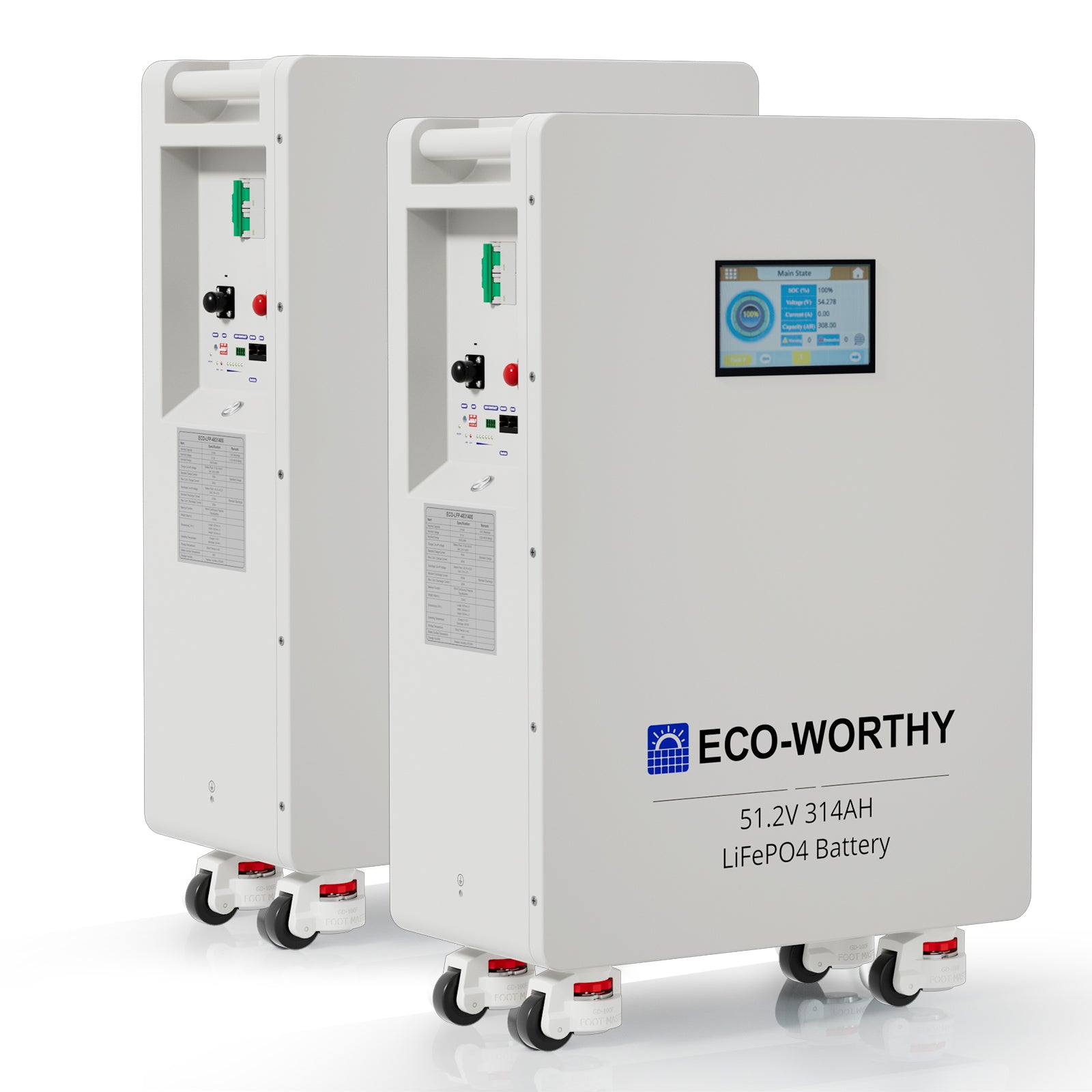 Batterie Domestique au Lithium Lifepo4 ECO-WORTHY 48V 314Ah | Modèle Sur Pied Avec Roulettes