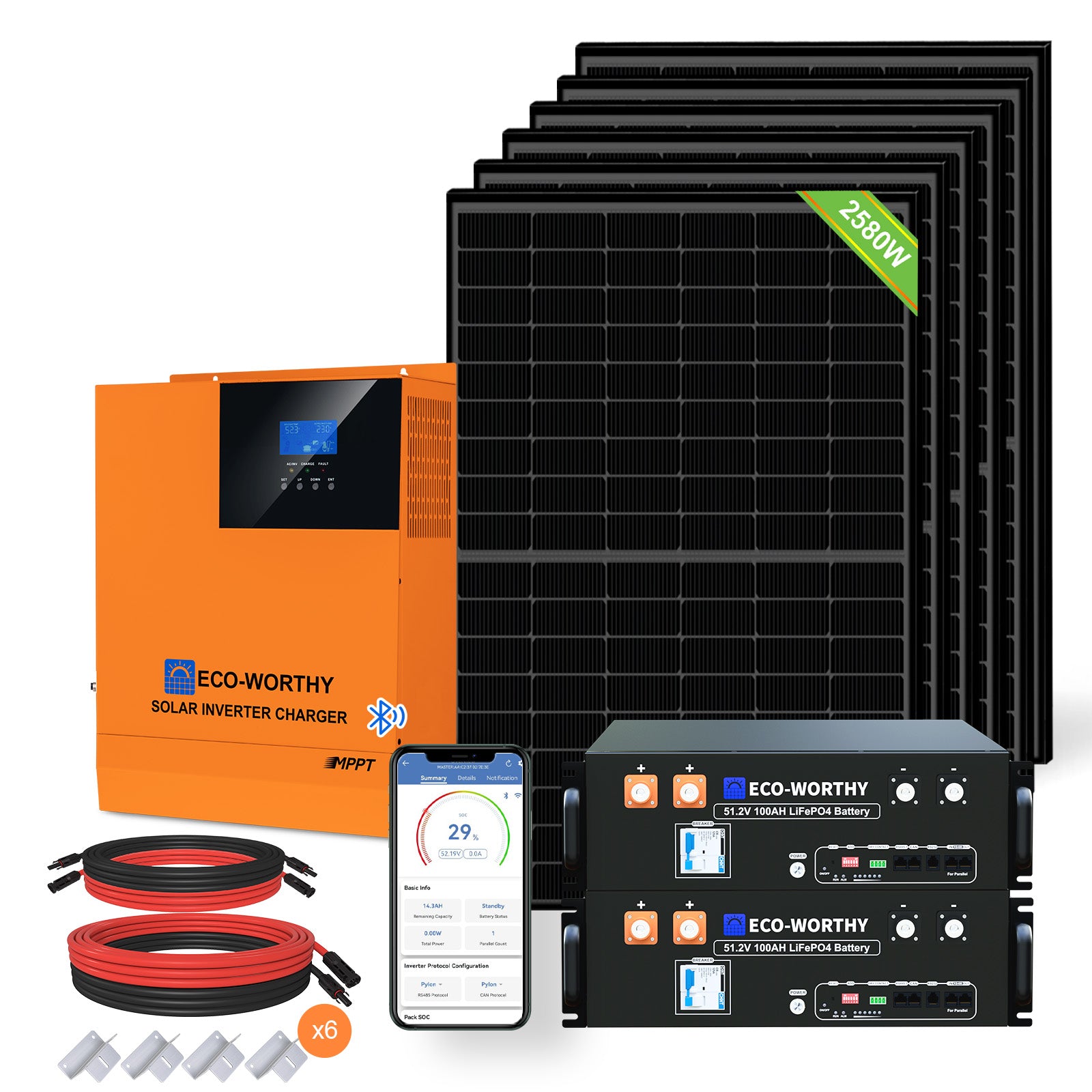 Kit Solaire MPPT Hors Réseau Complet 48V 2580 W (6 x 430W)