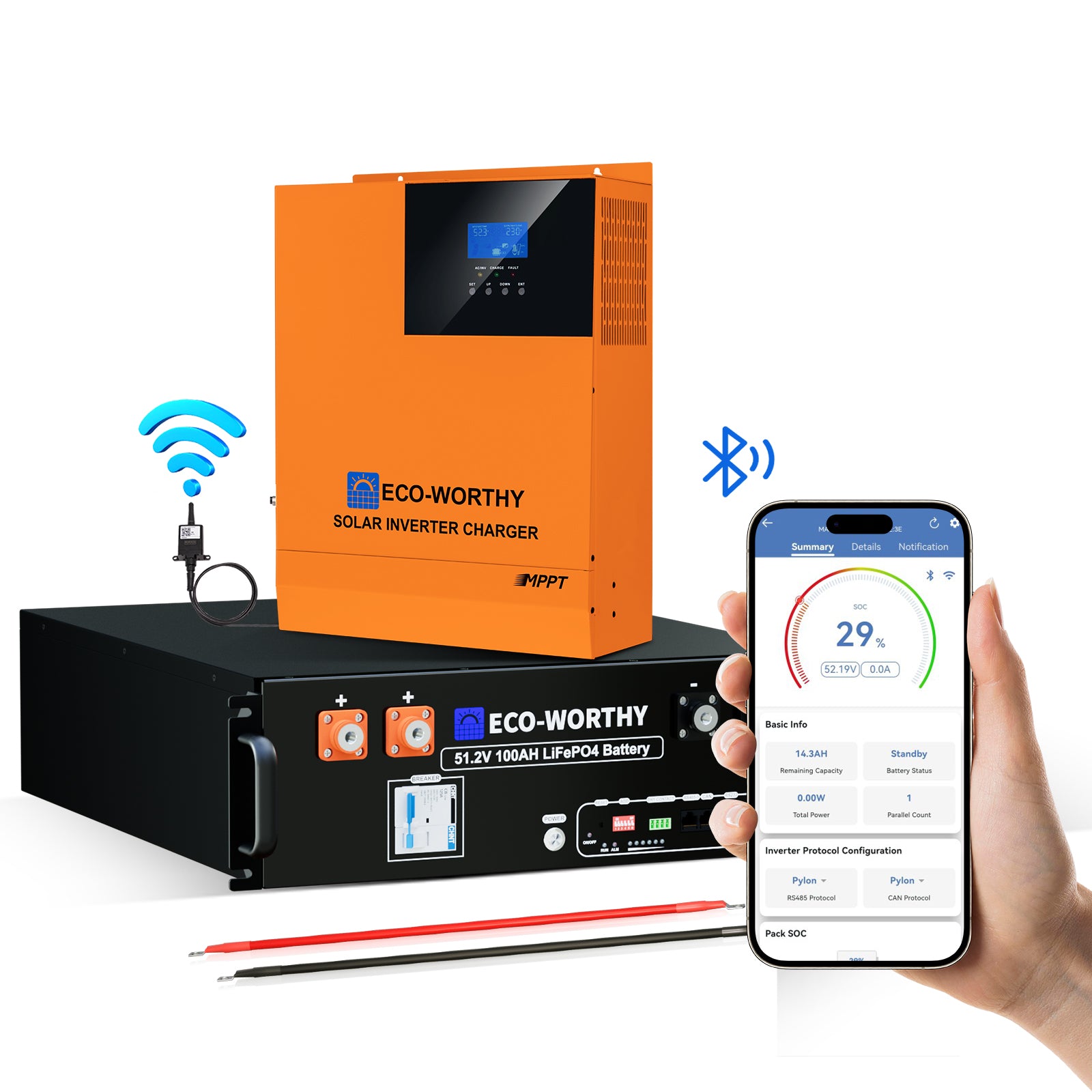 Eco-Worthy Kit Solaire Autonome 5kW avec Batterie LiFePO4 Rackable 5.12kwh / 10.24kWh