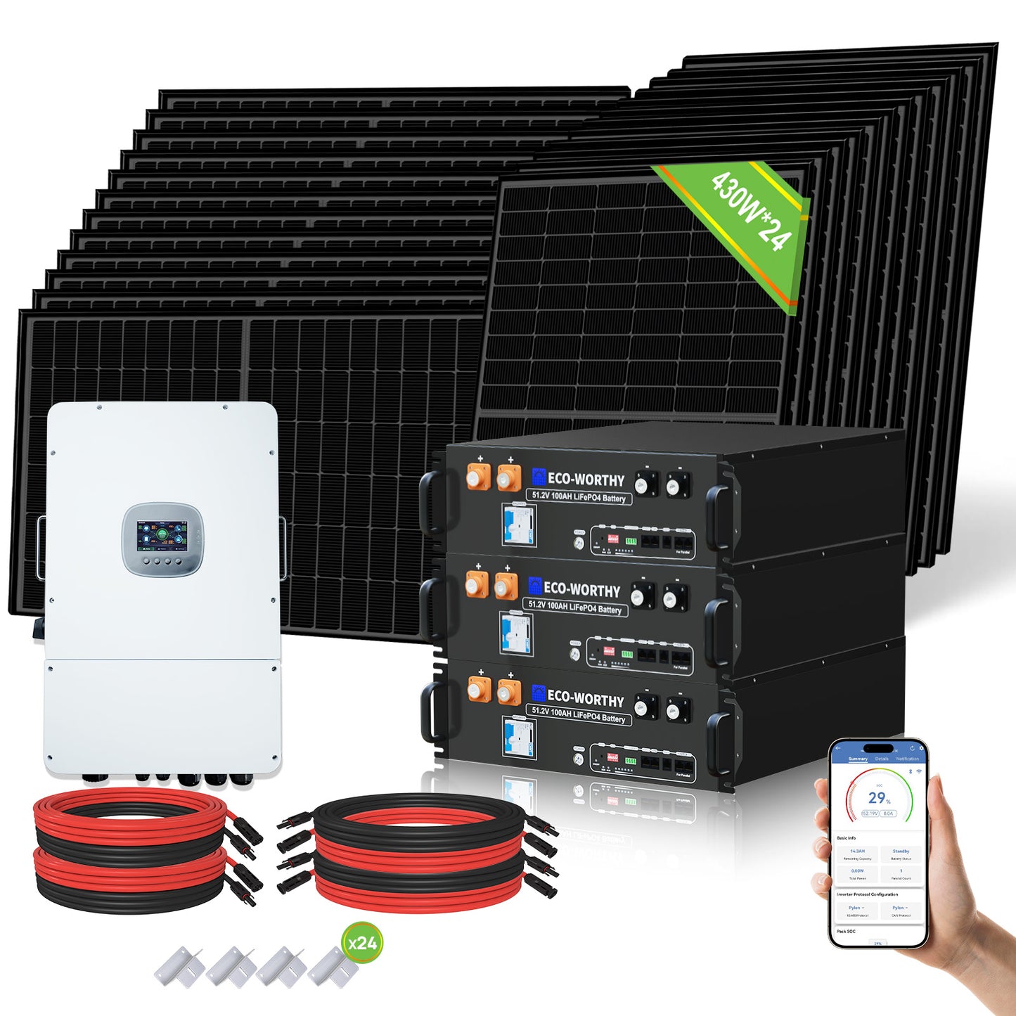Kit Solaire Hors Réseau Complet 48V 10kW (24 x 430W)