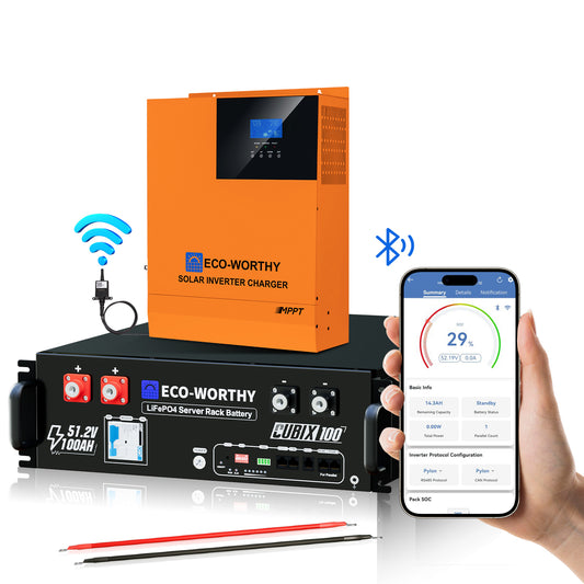 Kit d'alimentation de secours (5,12 kWh / 10,24 kWh) avec batterie au lithium Cubix 100 48V 100 Ah et onduleur tout-en-un 5000 W