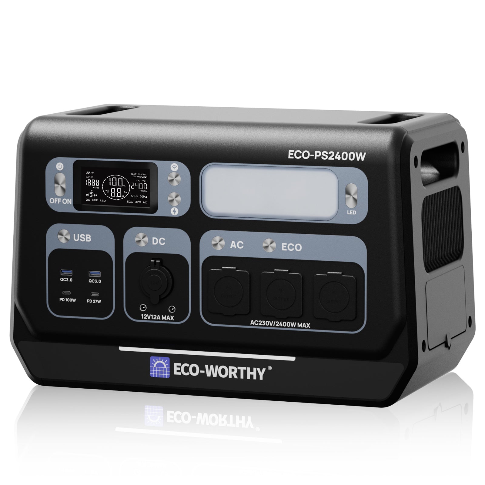 Centrale Électrique Portable ECO-WORTHY 2400W avec Batterie au Lithium de 2048 Wh | Wi-Fi et Bluetooth | Alimentation de Secours