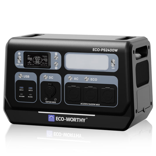 Centrale Électrique Portable ECO-WORTHY 2400W avec Batterie au Lithium de 2048 Wh | Wi-Fi et Bluetooth | Alimentation de Secours