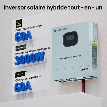 Chargeur-onduleur Solaire Tout-en-un ECO-WORTHY 48V 3000 W | MPPT 60A, Entrée PV 3400W