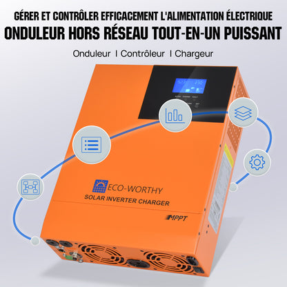 Eco-Worthy Onduleur 5 kW avec Pack de 4 Batterie Bluetooth 12V 280Ah | Kit D'alimentation Domestique Hors Réseau