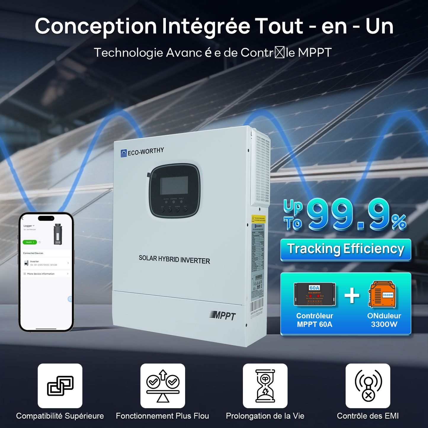 Kit Solaire Hors Réseau Complet 1560W 48V (8x bifacial 195W)