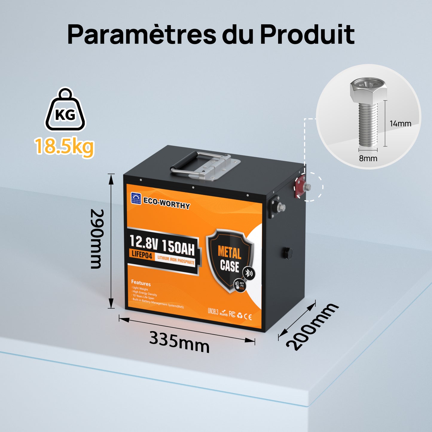 Batterie lithium LiFePO4 12V 150Ah Avec Bluetooth-Protection basse température