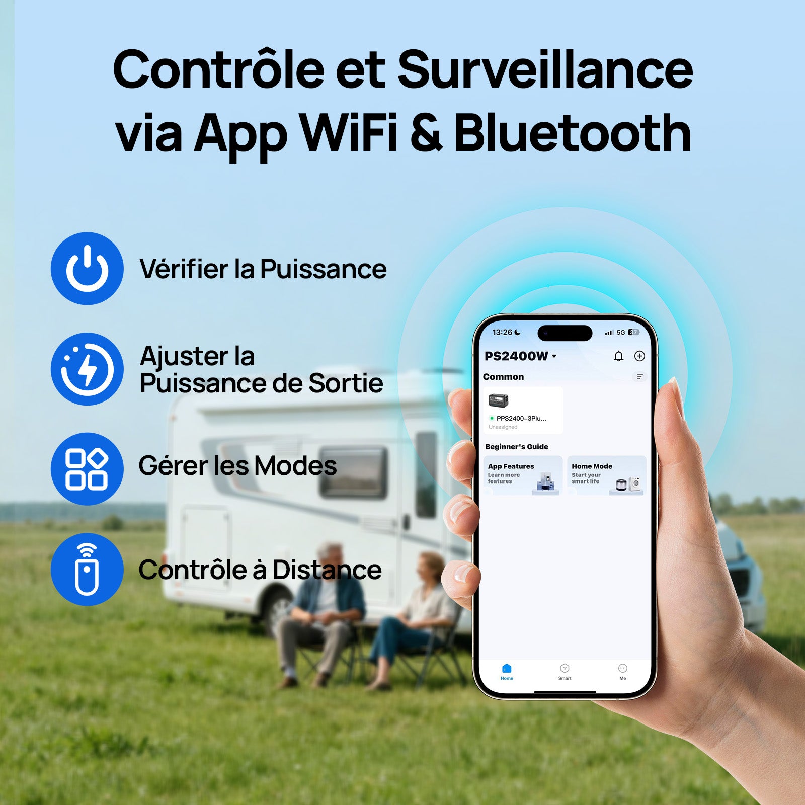 Centrale Électrique Portable ECO-WORTHY 2400W avec Batterie au Lithium de 2048 Wh | Wi-Fi et Bluetooth | Alimentation de Secours