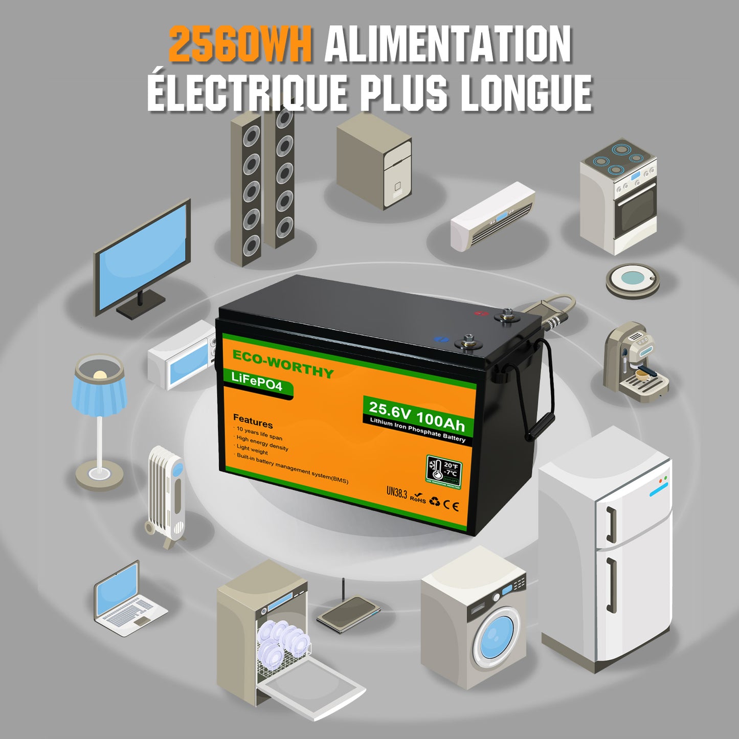 Batterie lithium LiFePO4 24V 100Ah-Protection Contre les Basses Températures