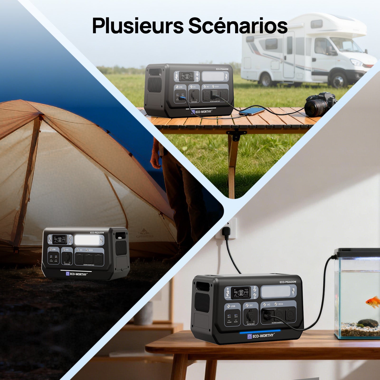 Centrale Électrique Portable ECO-WORTHY 2400W avec Batterie au Lithium de 2048 Wh | Wi-Fi et Bluetooth | Alimentation de Secours