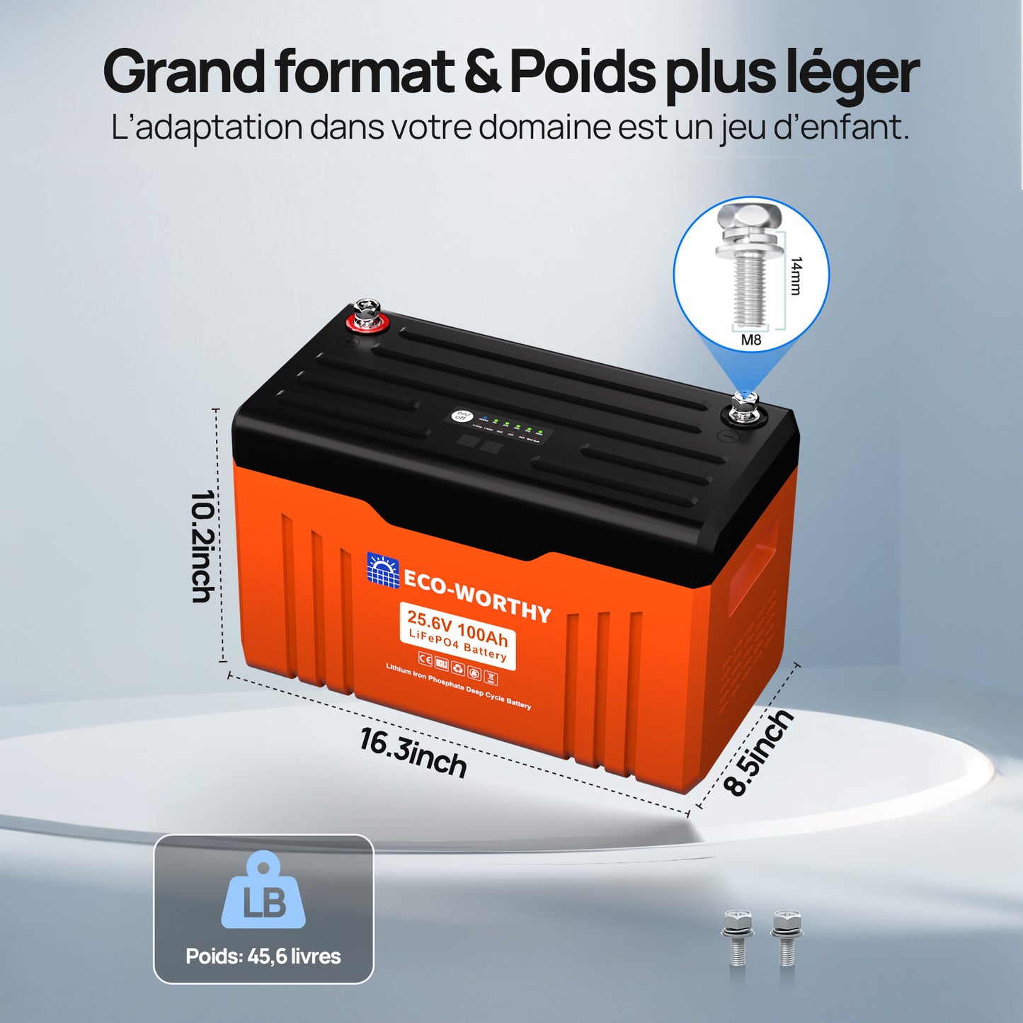 Batterie au lithium LiFePO4 24V 100Ah Bluetooth avec protection basse température, Lumières LED SOC, 100A BMS