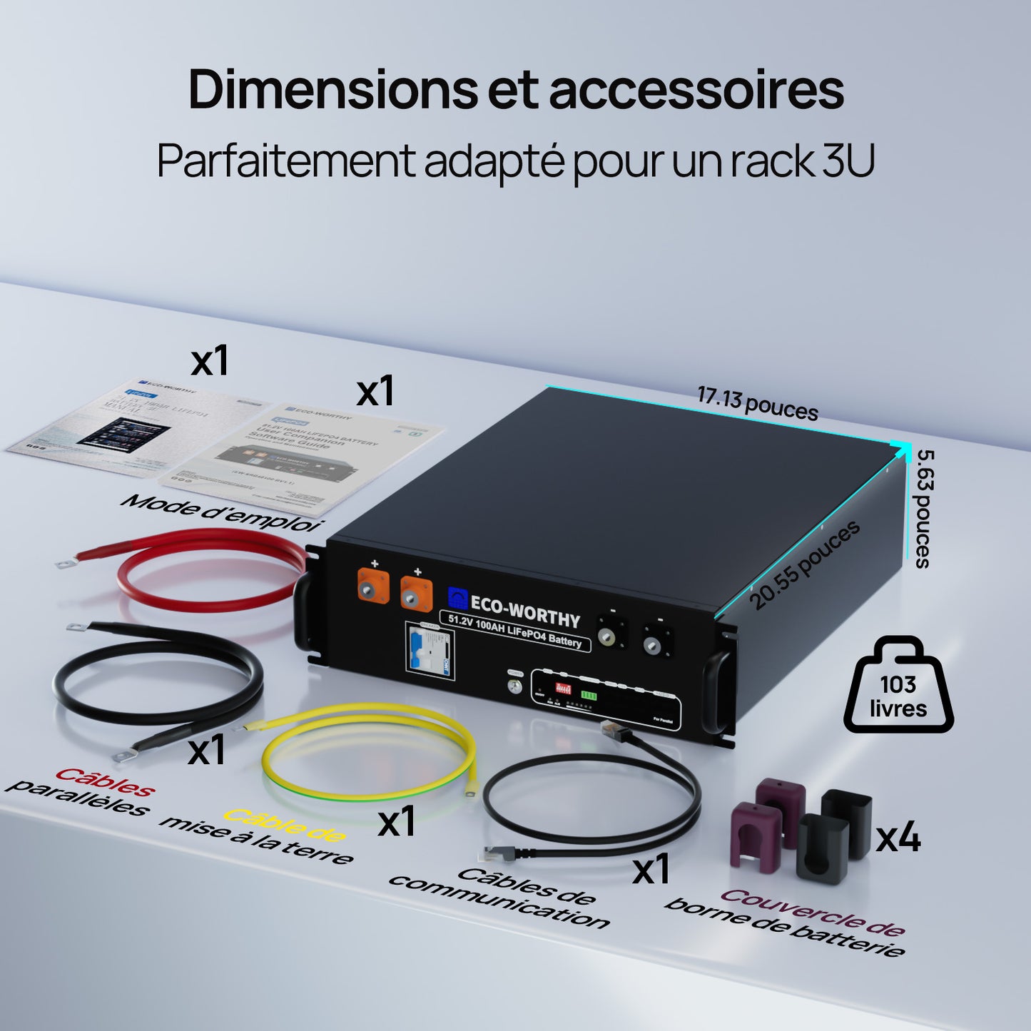 Batterie lithium 48V 100Ah rack | 5.12kWh LiFePO4 avec Bluetooth & WiFi【Version 3】
