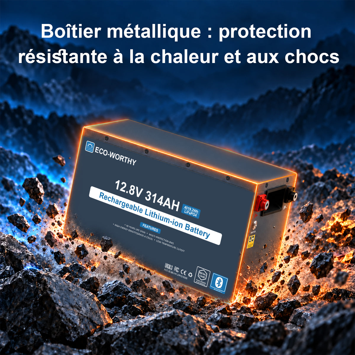 ECO-WORTHY Batterie Lithium EnergyRock 12V 314Ah Bluetooth Capacité de 4019 Wh