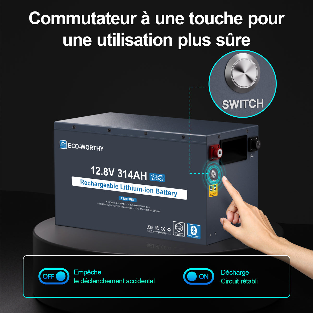 ECO-WORTHY Batterie Lithium EnergyRock 12V 314Ah Bluetooth Capacité de 4019 Wh