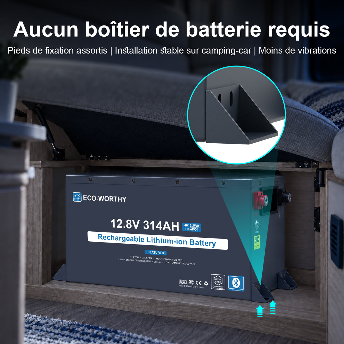ECO-WORTHY Batterie Lithium EnergyRock 12V 314Ah Bluetooth Capacité de 4019 Wh