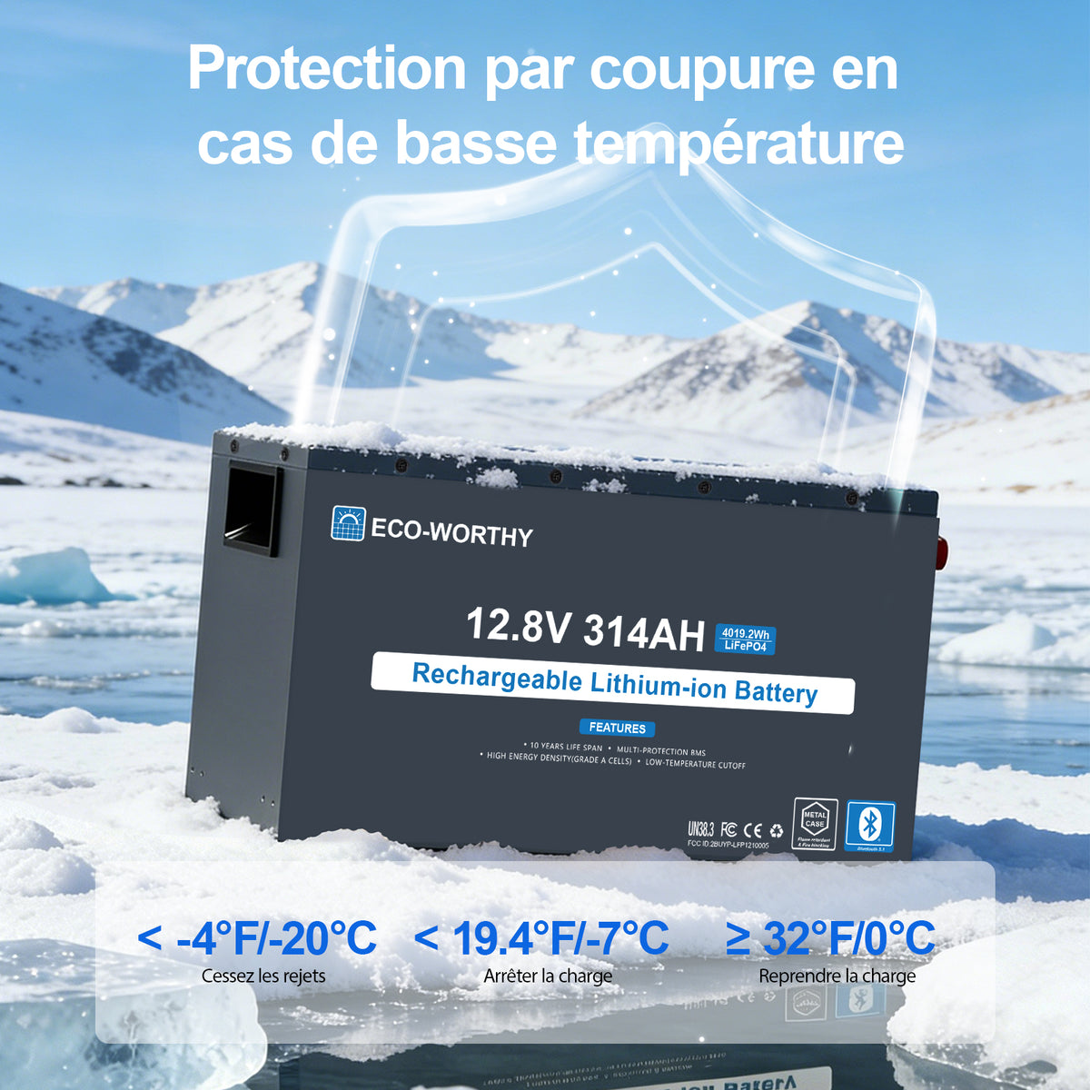ECO-WORTHY Batterie Lithium EnergyRock 12V 314Ah Bluetooth Capacité de 4019 Wh