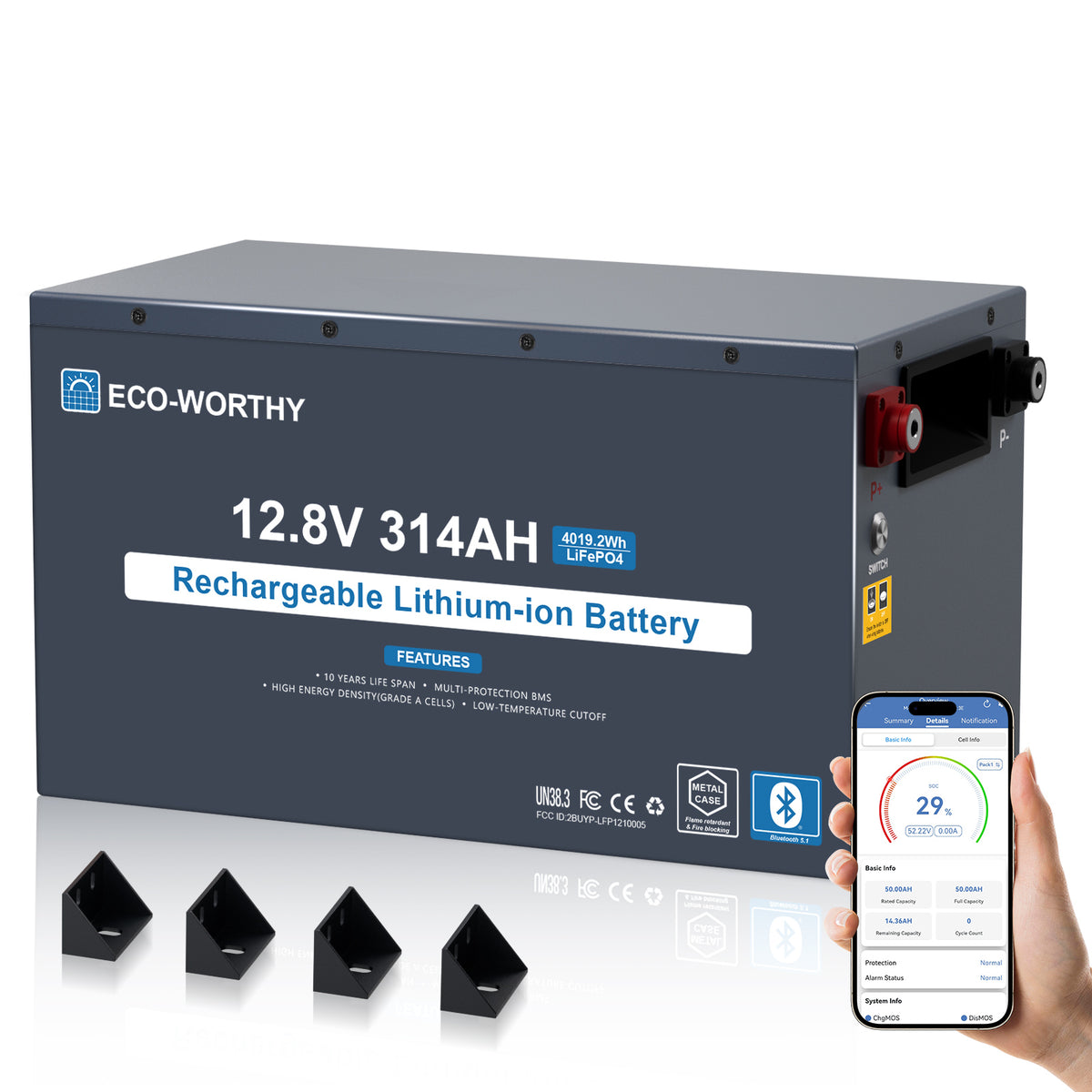 ECO-WORTHY Batterie Lithium EnergyRock 12V 314Ah Bluetooth Capacité de 4019 Wh