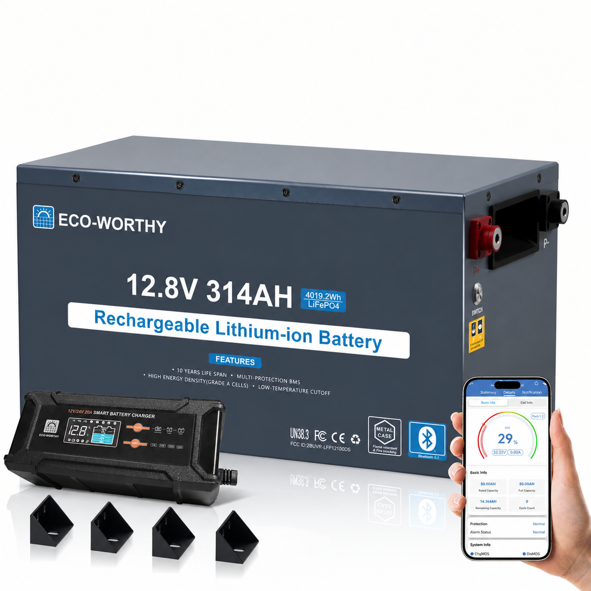 ECO-WORTHY Batterie Lithium EnergyRock 12V 314Ah Bluetooth Capacité de 4019 Wh