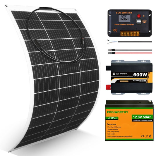 130W 260W 390W 520W 12V 1/2/3/4-panneau Solaire Autonome avec Batterie au Lithium - eco-worthy-fr