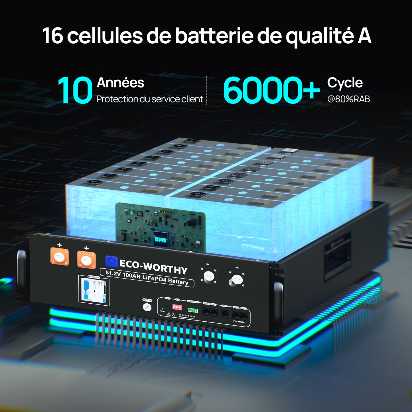 Batterie lithium 48V 100Ah rack | 5.12kWh LiFePO4 avec Bluetooth & WiFi【Version 3】