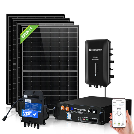 Kit Solaire Balcon 1720W avec Batterie LiFePO4 48V 100Ah et Hub 1600W | ECO-WORTHY