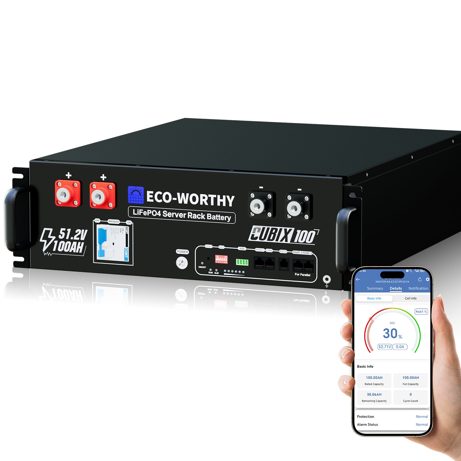 ECO-WORTHY Cubix 100 | Batterie LiFePO4 rack 48 V 100 Ah | Bluetooth & WiFi | Garantie 10 ans