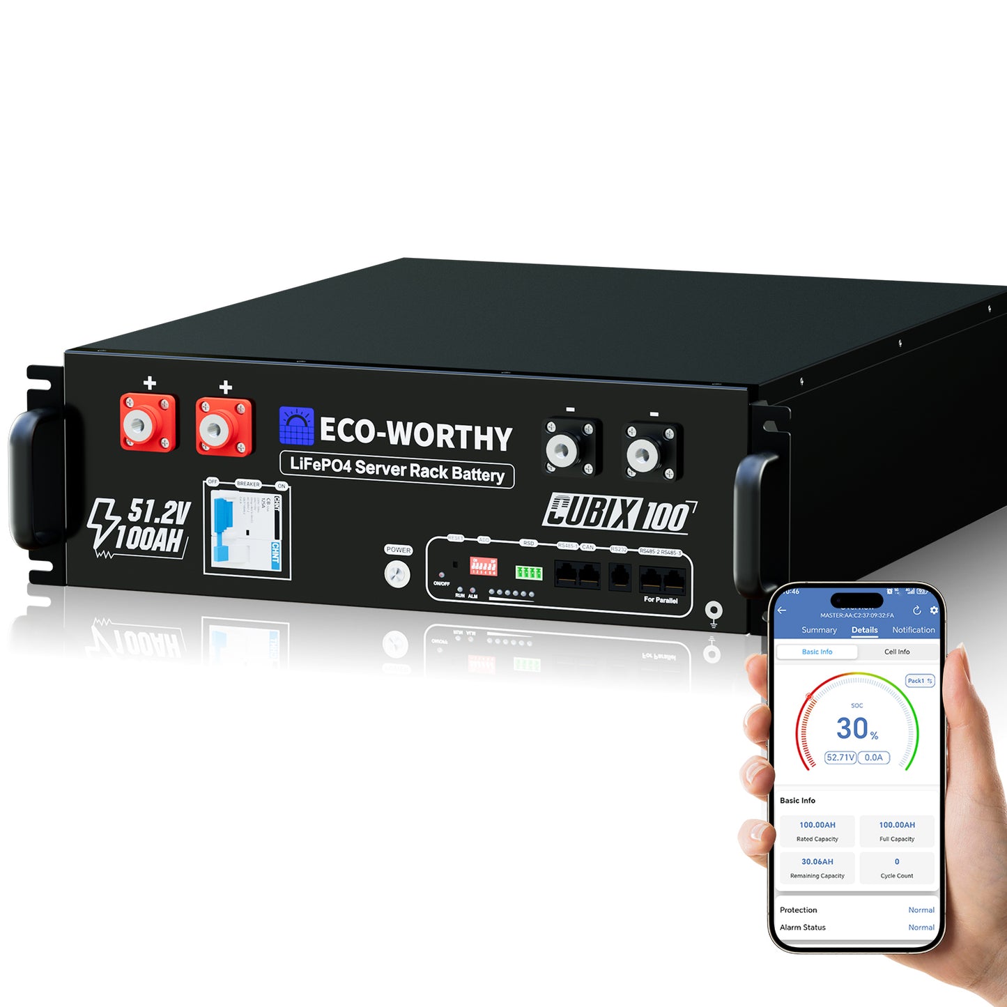 ECO-WORTHY Cubix 100 | Batterie LiFePO4 rack 48 V 100 Ah | Bluetooth & WiFi | Garantie 10 ans