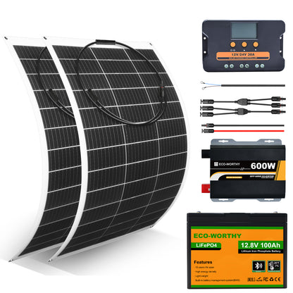 130W 260W 390W 520W 12V 1/2/3/4-panneau Solaire Autonome avec Batterie au Lithium