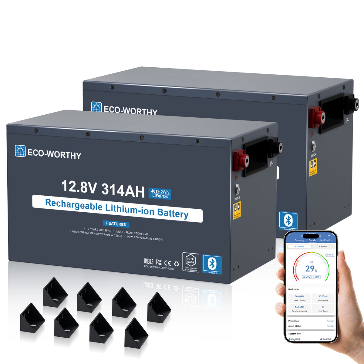 ECO-WORTHY Batterie Lithium EnergyRock 12V 314Ah Bluetooth Capacité de 4019 Wh