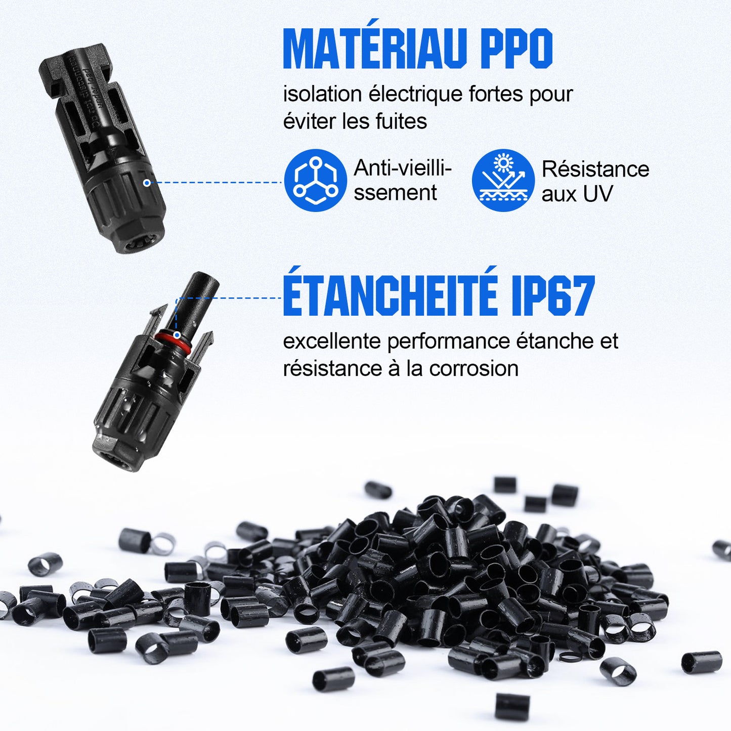 Kit d'outils de sertissage pour panneaux solaires, comprenant 10 paires de connecteurs et 2 clés.