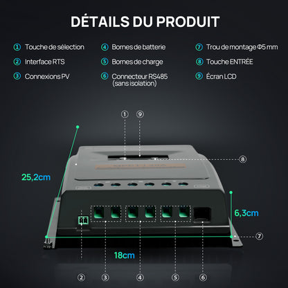 40A MPPT OLED Affichage Régulateur de Charge Solaire Régulateur 12V/24V Autoswitch