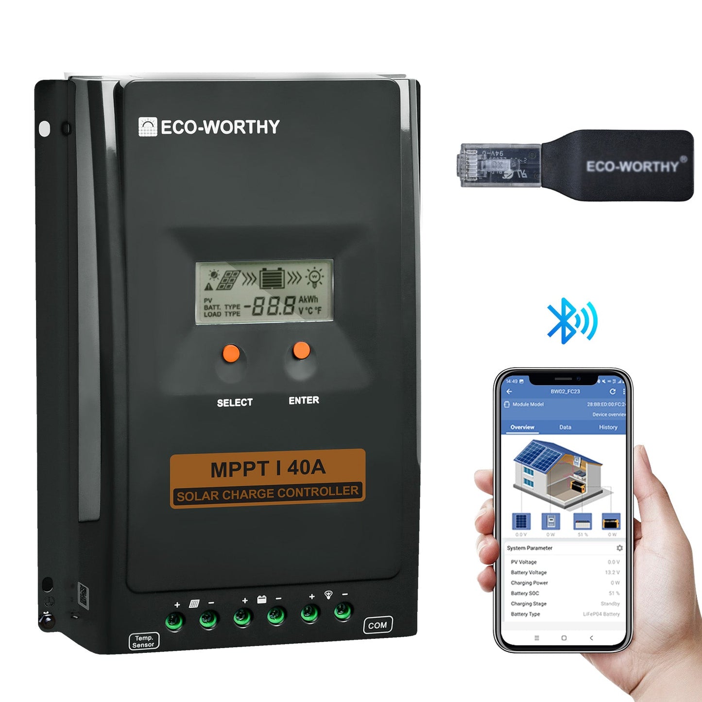 40A MPPT OLED Affichage Régulateur de Charge Solaire Régulateur 12V/24V Autoswitch - eco-worthy-fr