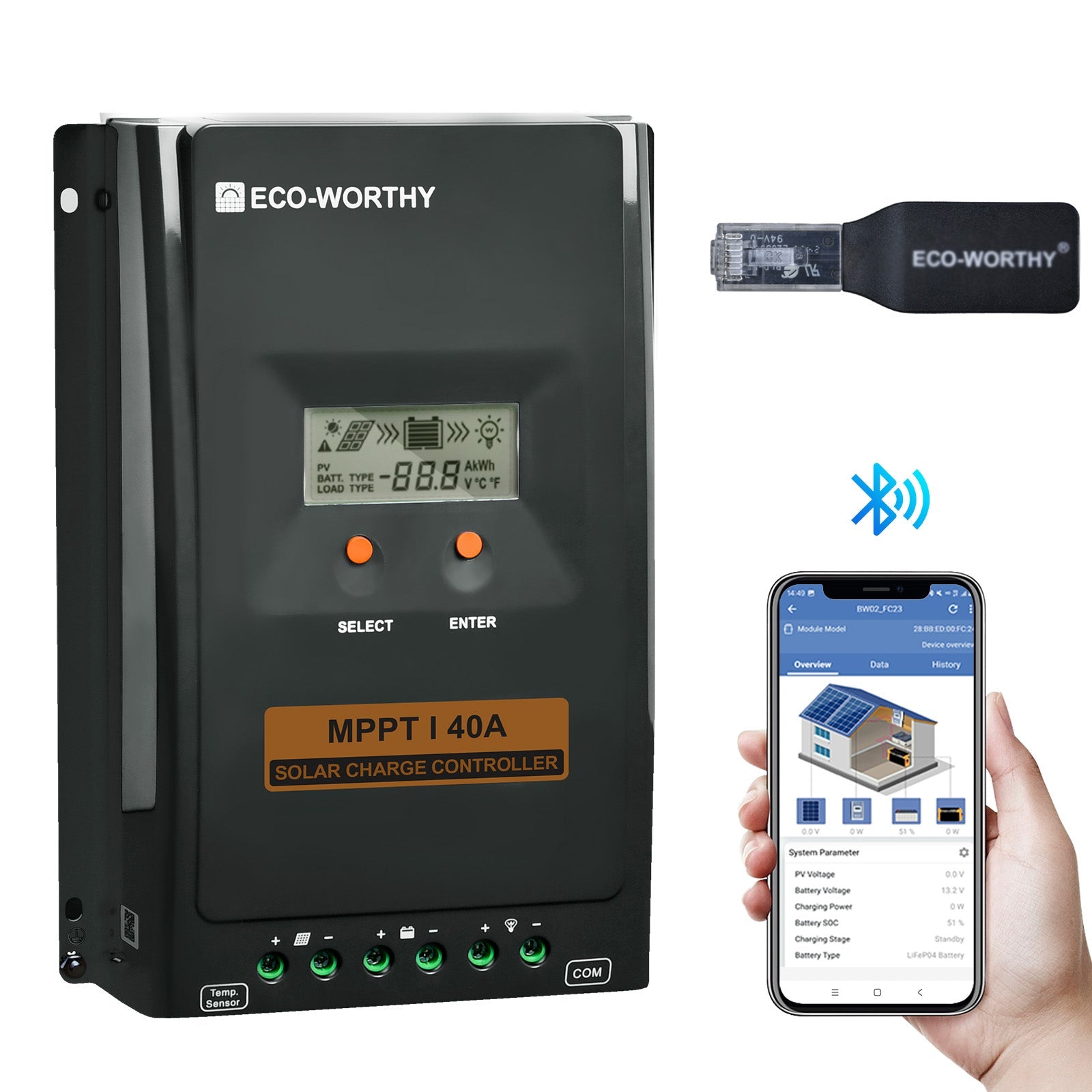 40A MPPT OLED Affichage Régulateur de Charge Solaire Régulateur 12V/24V Autoswitch - eco-worthy-fr