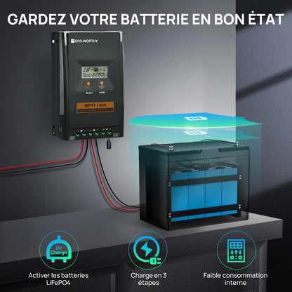 40A MPPT OLED Affichage Régulateur de Charge Solaire Régulateur 12V/24V Autoswitch - eco-worthy-fr