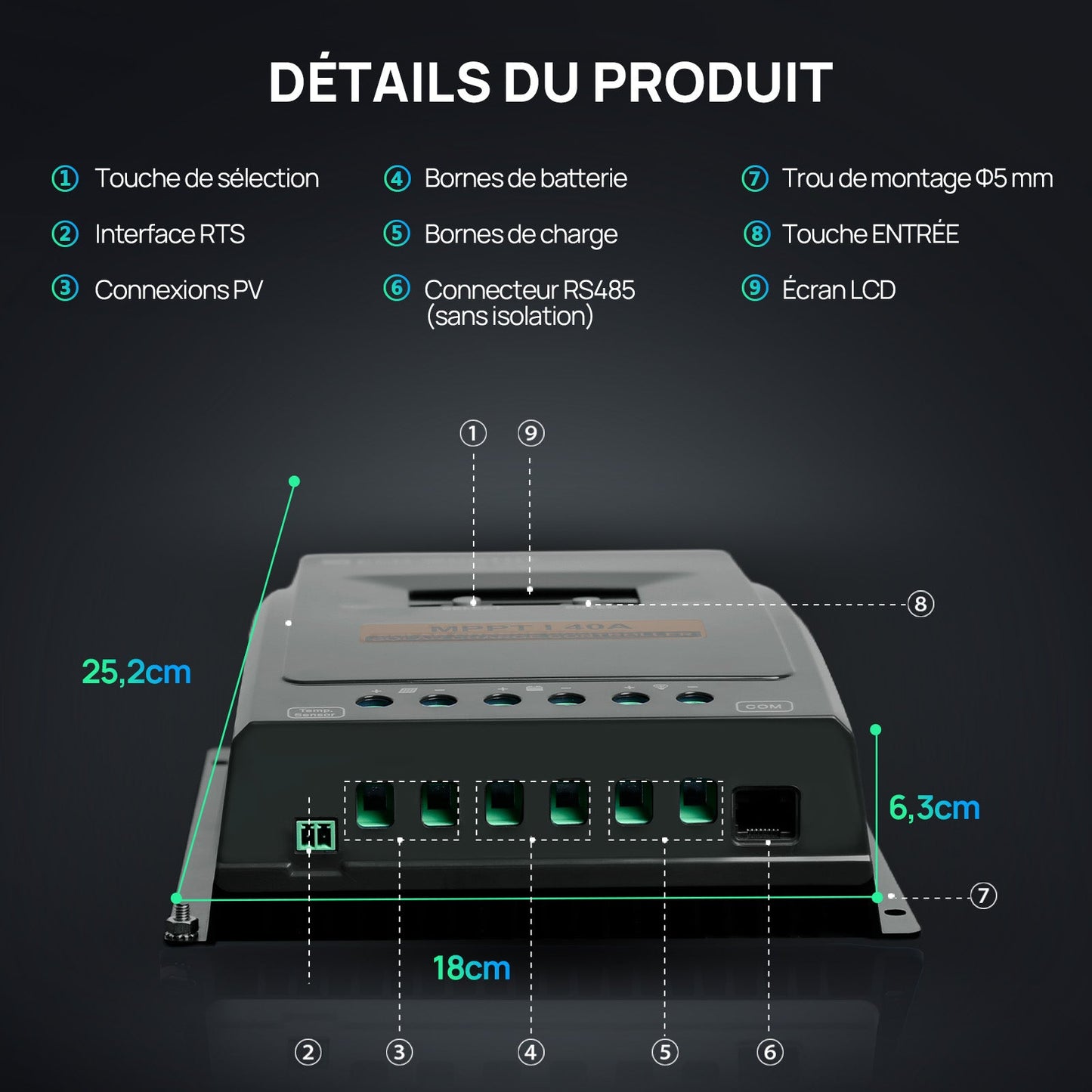 40A MPPT OLED Affichage Régulateur de Charge Solaire Régulateur 12V/24V Autoswitch - eco-worthy-fr
