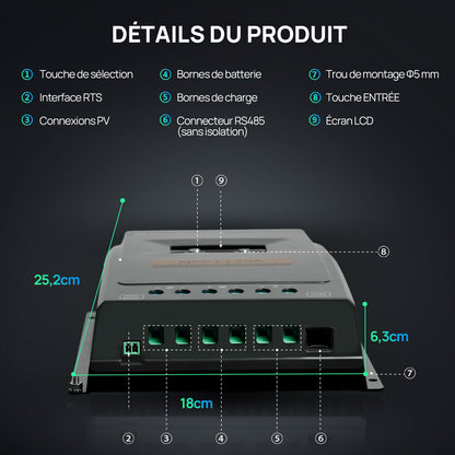 40A MPPT OLED Affichage Régulateur de Charge Solaire Régulateur 12V/24V Autoswitch - eco-worthy-fr
