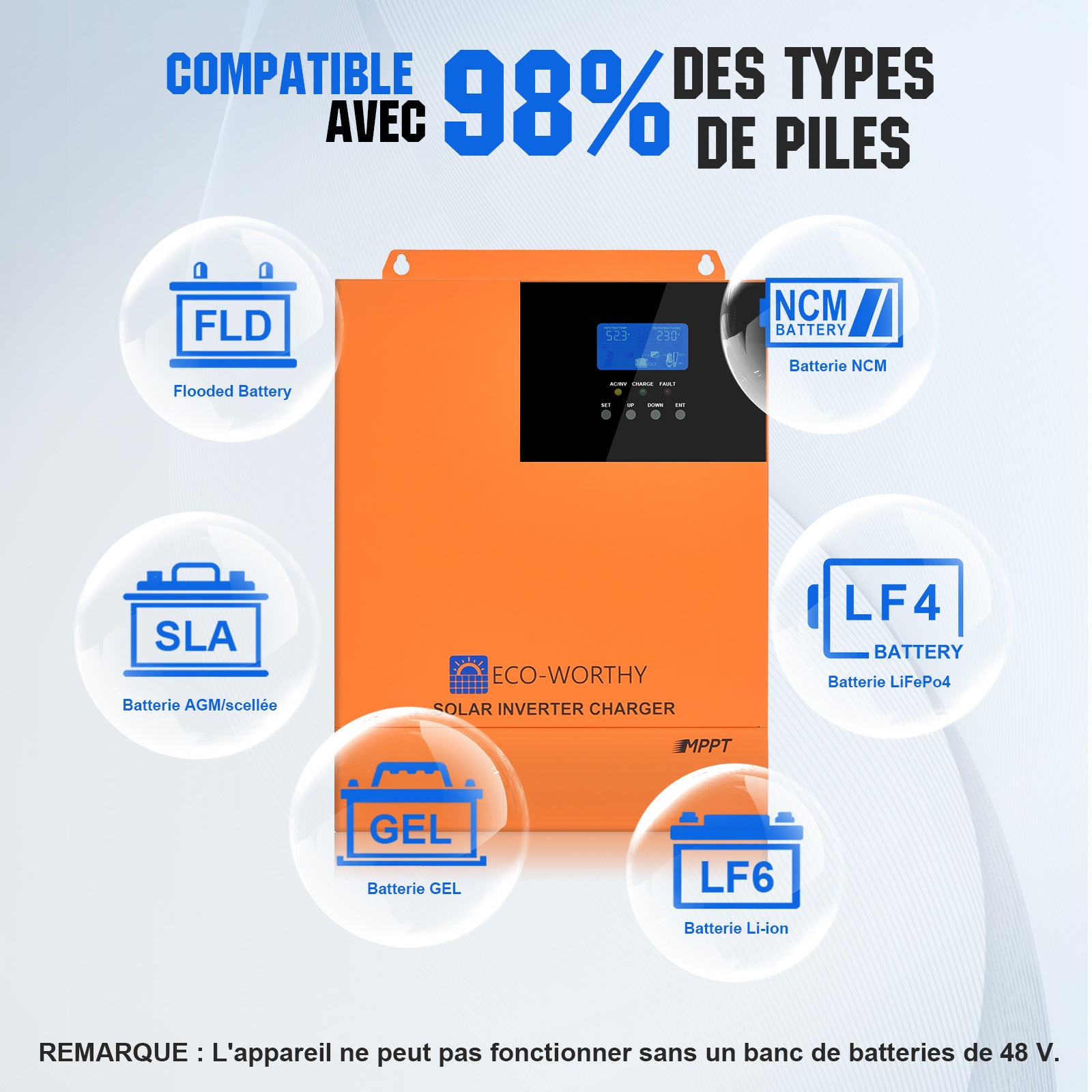 Batterie LiFePO4 48V 100Ah avec Onduleur All-in-One 5000W – Kit Solaire Autonome ECO-WORTHY