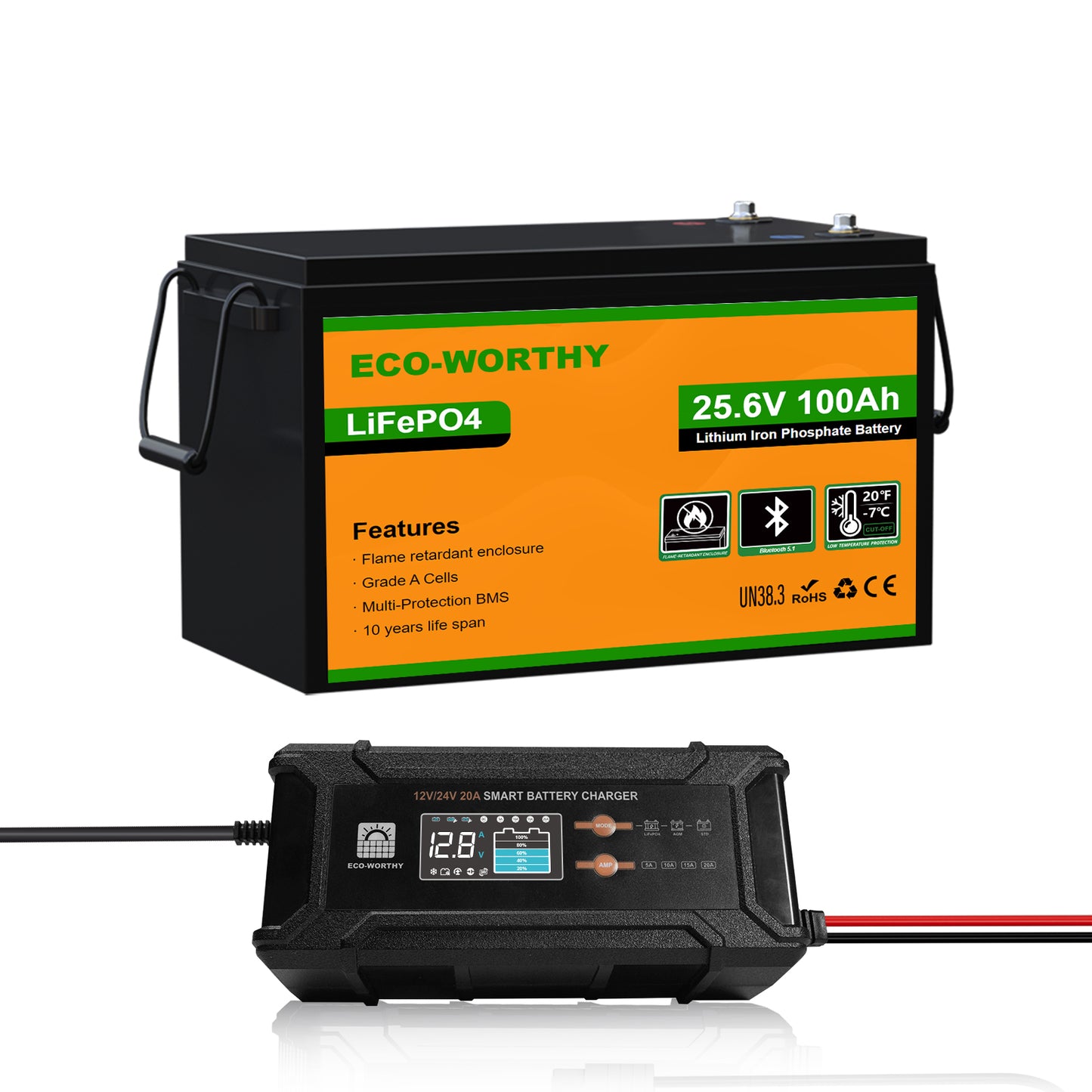 Batterie au lithium LiFePO4 24 V 100 Ah avec Bluetooth et protection contre les basses températures