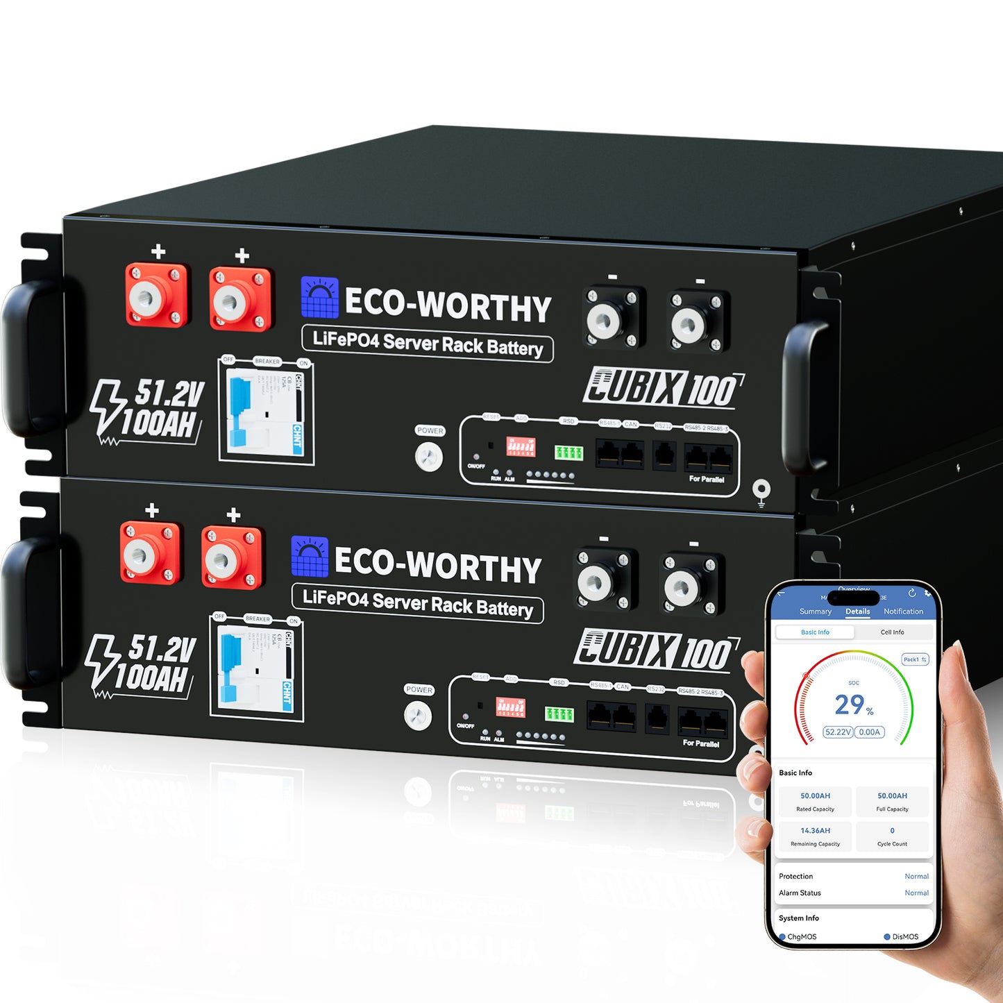 ECO-WORTHY Cubix 100 | Batterie LiFePO4 rack 48 V 100 Ah | Bluetooth & WiFi | Garantie 10 ans