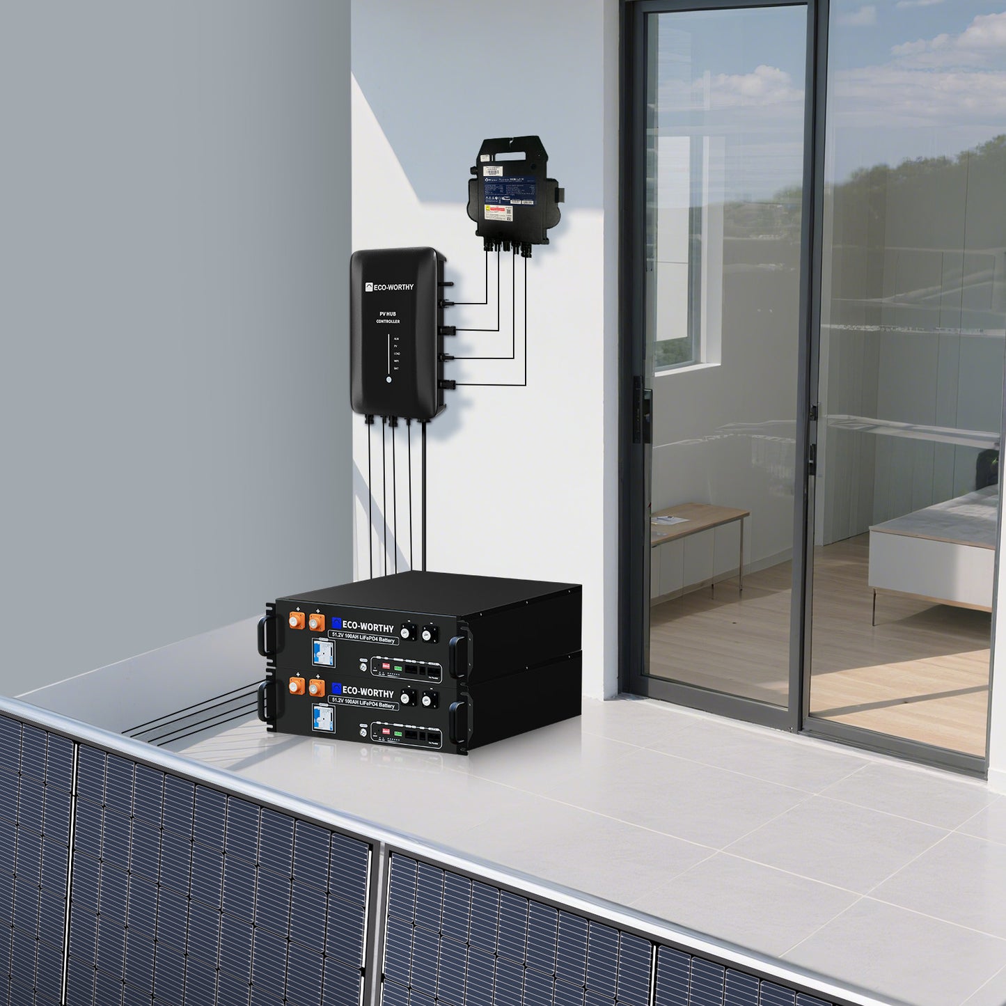 Kit Solaire Balcon 1720W avec Batterie LiFePO4 48V 100Ah et Hub 1600W | ECO-WORTHY