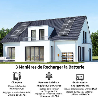 Eco-Worthy Onduleur 5 kW avec Pack de 4 Batterie Bluetooth 12V 280Ah | Kit D'alimentation Domestique Hors Réseau