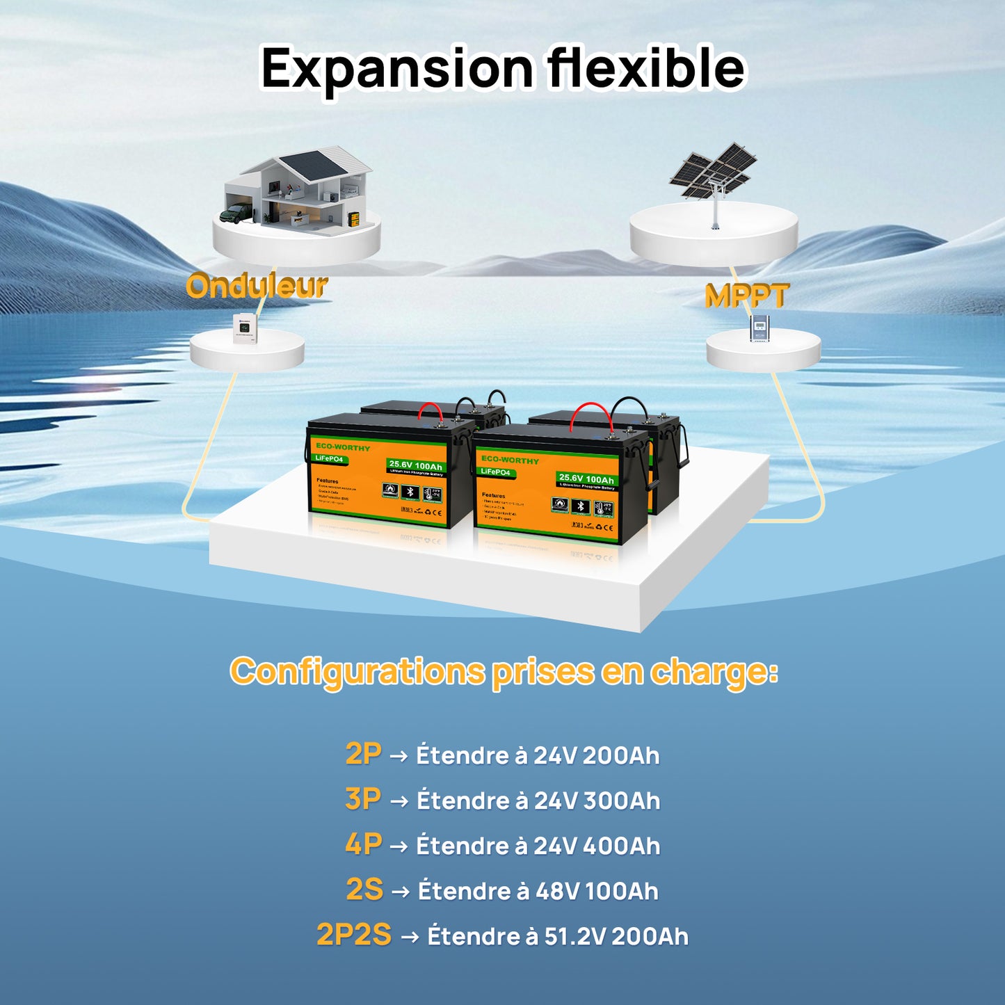 Batterie au lithium LiFePO4 24 V 100 Ah avec Bluetooth et protection contre les basses températures