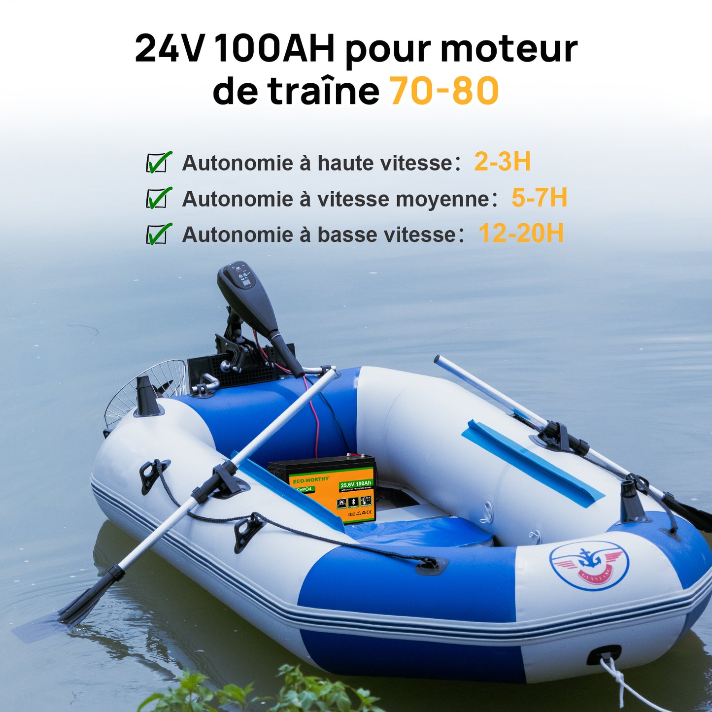Batterie au lithium LiFePO4 24 V 100 Ah avec Bluetooth et protection contre les basses températures