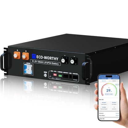 Batterie lithium 48V 100Ah rack | 5.12kWh LiFePO4 avec Bluetooth & WiFi【Version 3】