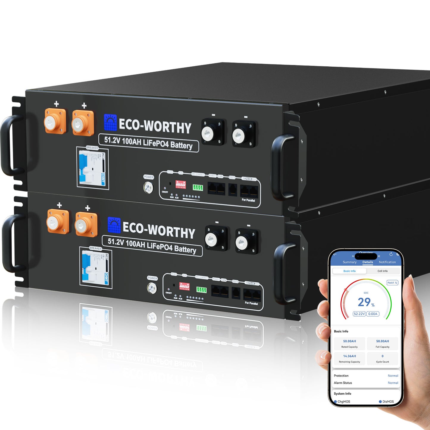 Batterie lithium 48V 100Ah rack | 5.12kWh LiFePO4 avec Bluetooth & WiFi【Version 3】