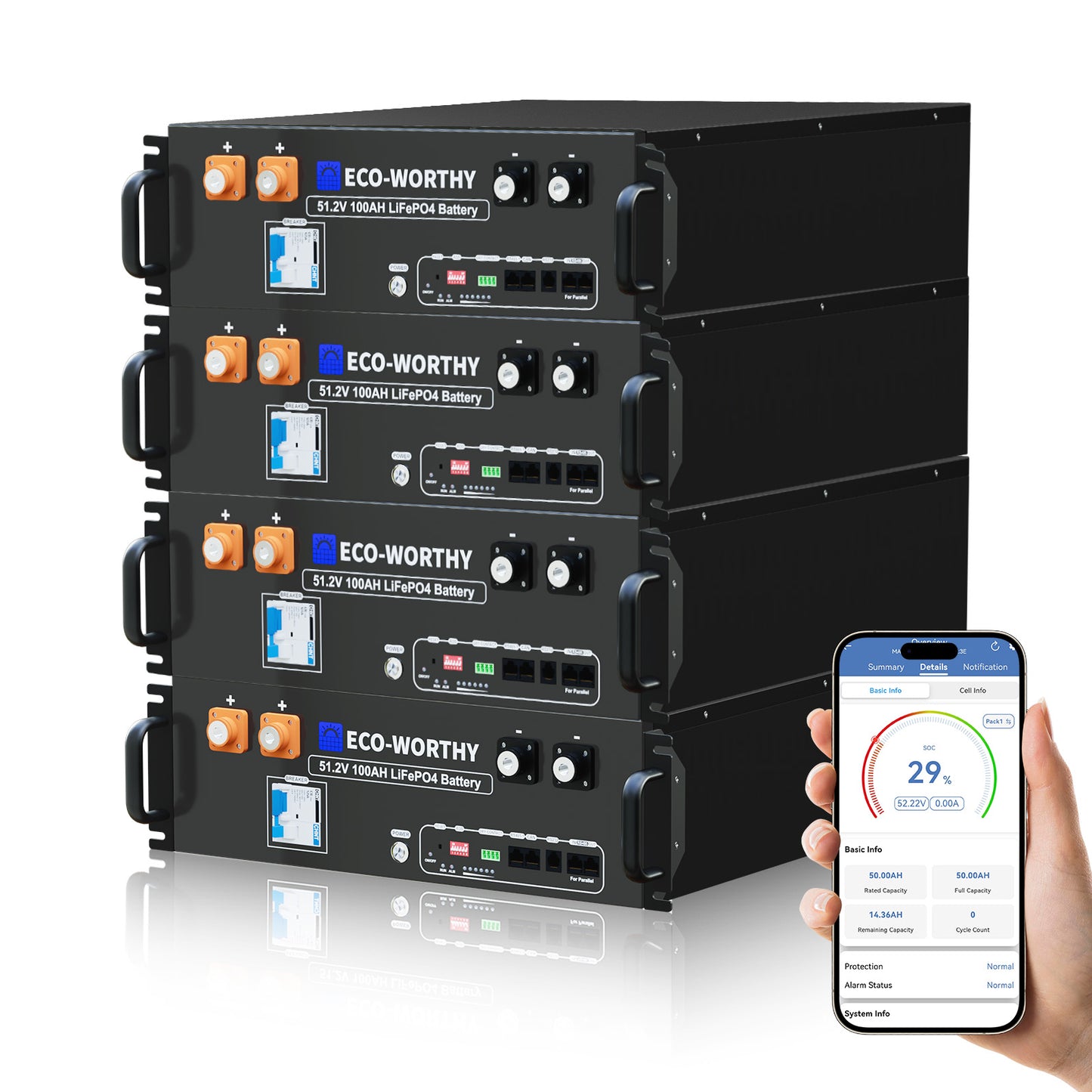 Batterie lithium 48V 100Ah rack | 5.12kWh LiFePO4 avec Bluetooth & WiFi【Version 3】